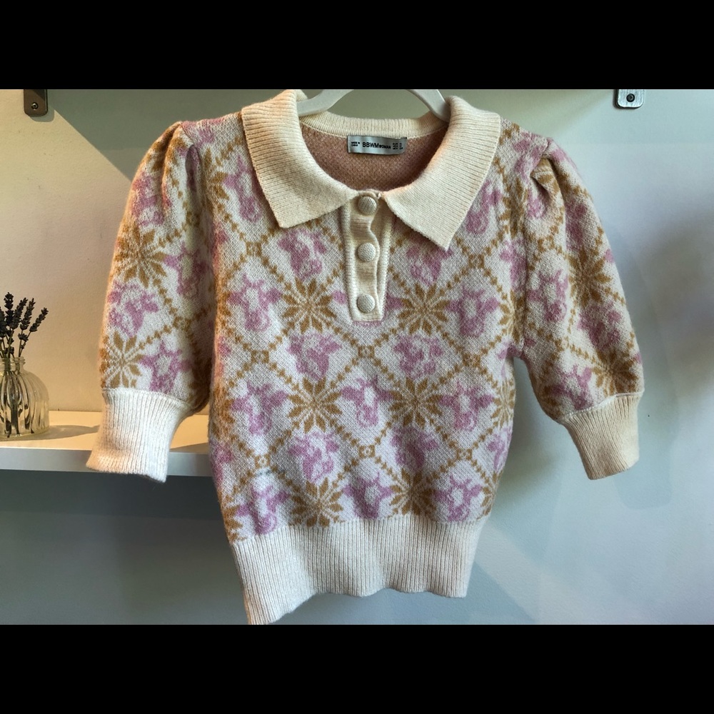 Cute Knit Short Sleeve Preppy Polo Sweater - Picture 2 of 7